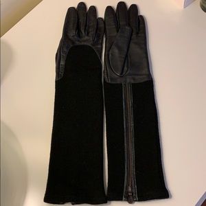Jas MB London Long Black Leather & Wool Gloves S